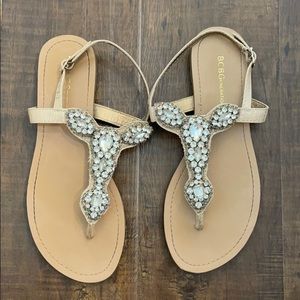 BCBGeneration Rhinestone Nude Silver Flat Sandals